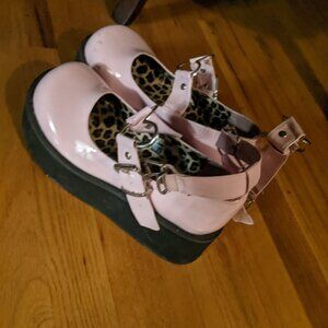Demonia Pink Patent Mary Jane Platforms